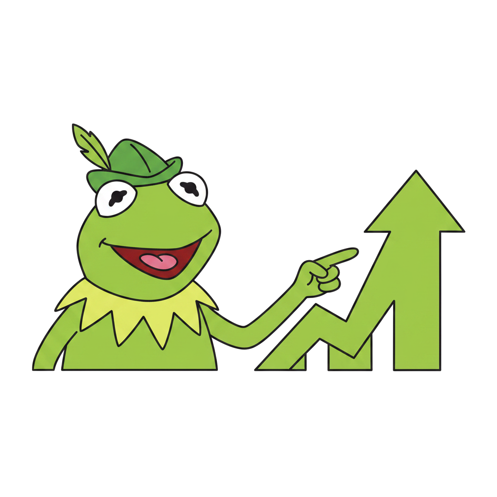Robin pointing at a green chart